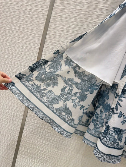 D 25 New Leaf Print Belted Short Sleeve Dresses