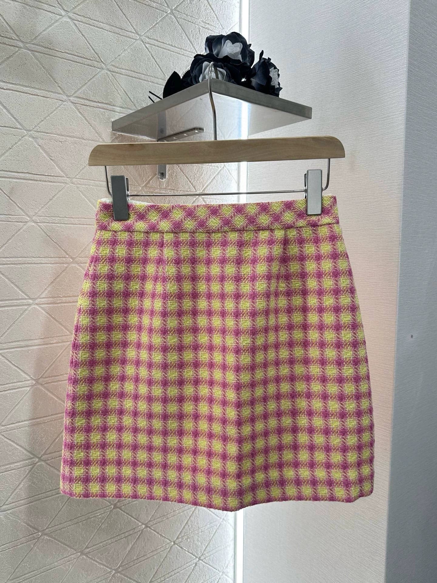 C Spring 25 New Plaid Ribbon Blouse and Half Skirt Set
