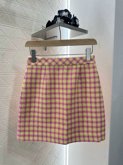 C Spring 25 New Plaid Ribbon Blouse and Half Skirt Set