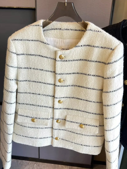25 Spring new striped tweed wool jacket