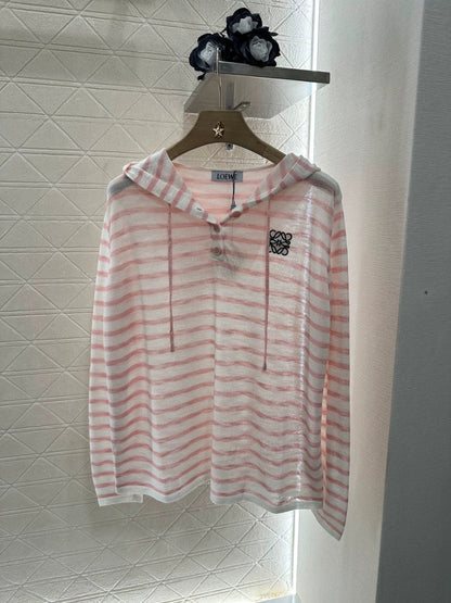 LO 25 New Hooded Striped Knit Sunscreen Top