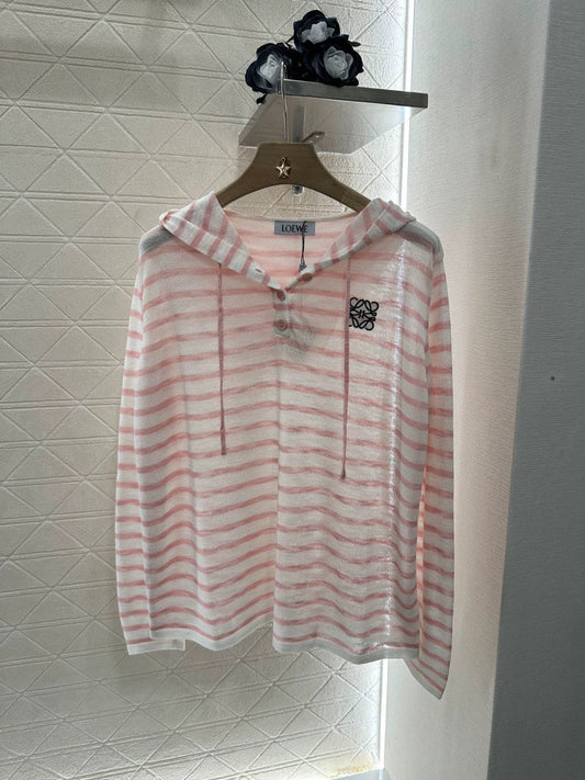 LO 25 New Hooded Striped Knit Sunscreen Top