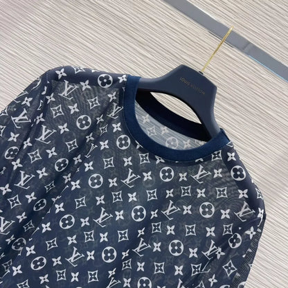 L 25 New Printed Round Neck Short Sleeve Mesh Top