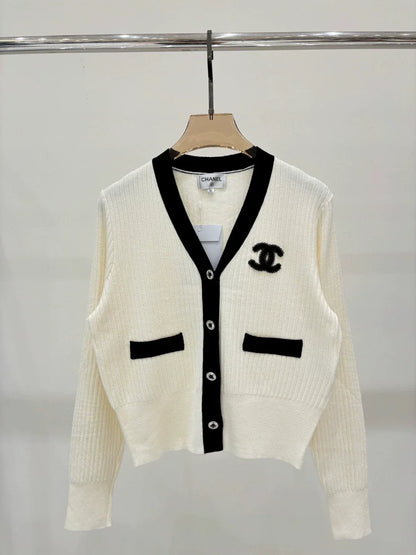 C 25 Spring and Summer new V-neck letter logo patch hemming knitted cardigan