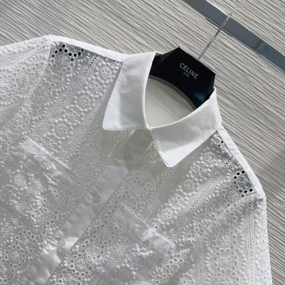 Ce 25 new water-soluble lace pocket lapel short-sleeved shirt