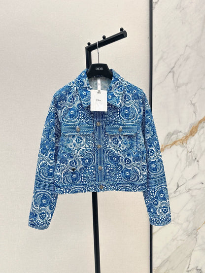 D 25  Spring/Summer New Celadon Butterfly Print Denim Collection Jacket
