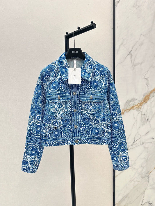 D 25  Spring/Summer New Celadon Butterfly Print Denim Collection Jacket