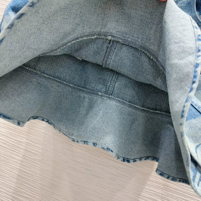 F 25 New Embroidered Printed Ruffle Hem Denim Skirt