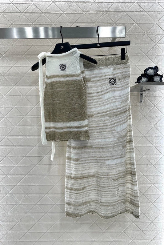 25 Striped Knit Vest and Skirt Set