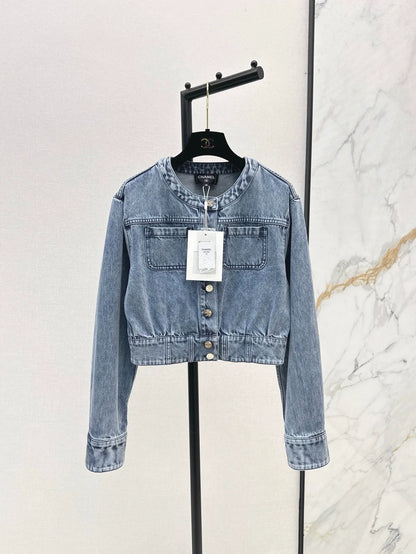 25 new round-neck denim jacket and trousers set