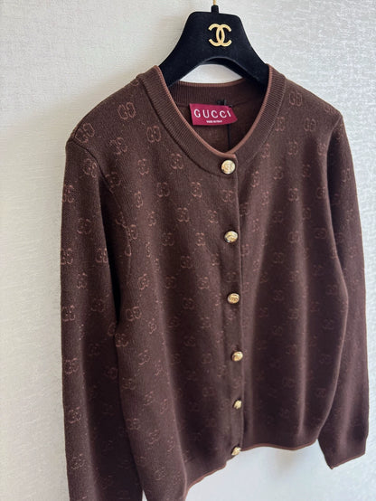25 Early Spring New Round Neck Letter Jacquard Full Print Casual Knitted Cardigan