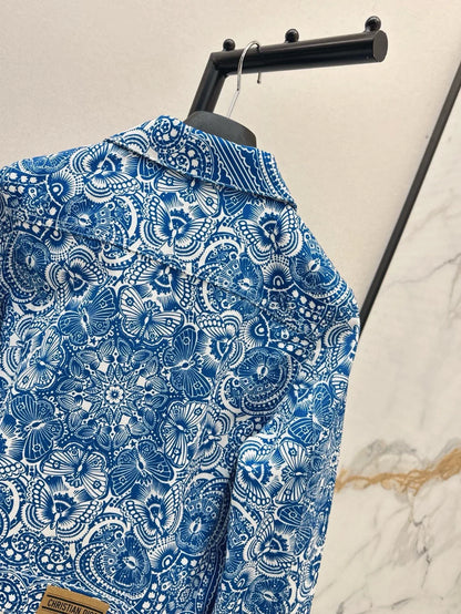 D 25  Spring/Summer New Celadon Butterfly Print Denim Collection Jacket