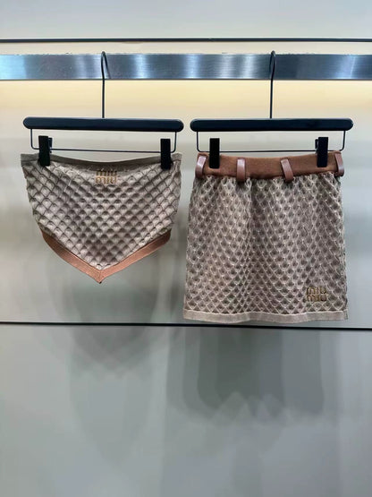 25 Summer new style dark pattern diamond tube top + skirt suit