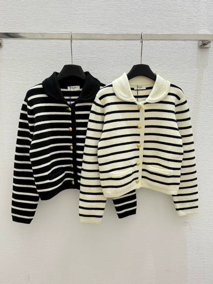 25 Early Autumn New Striped Lapel Long Sleeve Cardigan