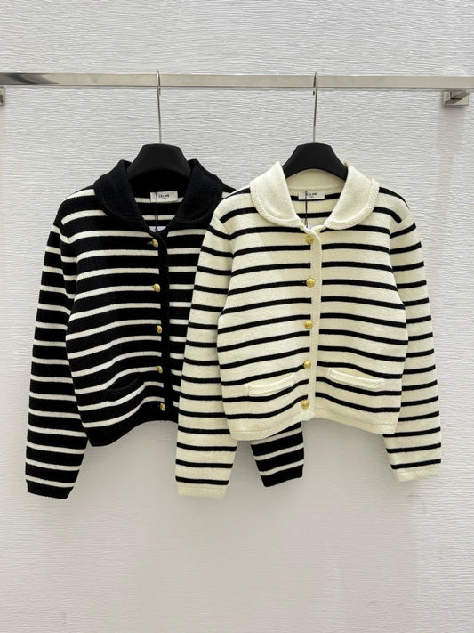 25 Early Autumn New Striped Lapel Long Sleeve Cardigan