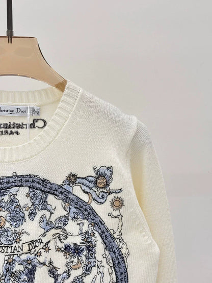 D 25 Spring and Summer New Round Neck Letters Floral Logo Embroidery Knitted Long Sleeves