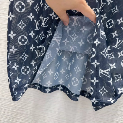 L 25 New Printed Round Neck Short Sleeve Mesh Top