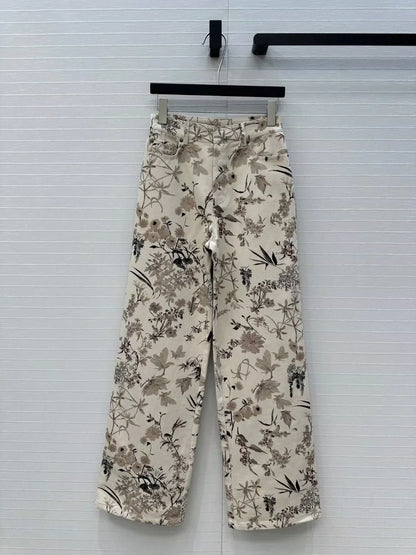 D 25 New Fresh and Light Ink Print Denim Trousers
