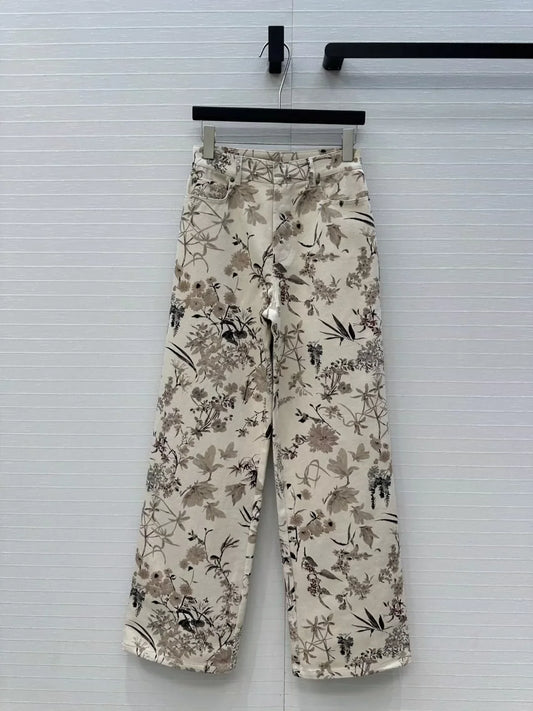 D 25 New Fresh and Light Ink Print Denim Trousers