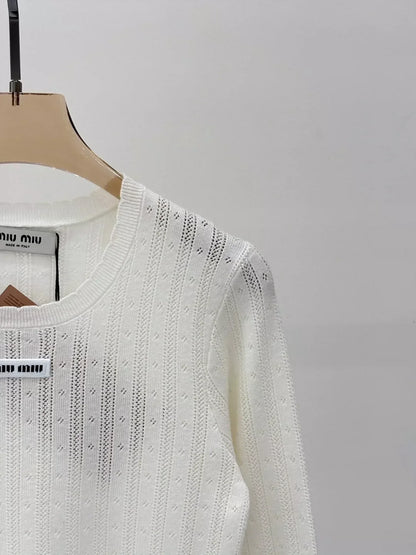 M 25 Summer new round neck letter logo hollow casual knitted long sleeves