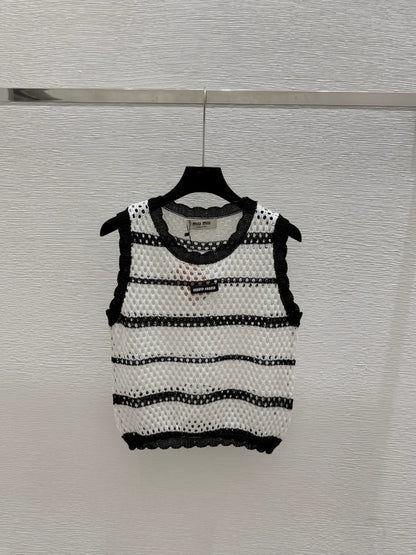 25 new striped logo hollow sleeveless knitted vest