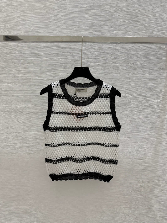 25 new striped logo hollow sleeveless knitted vest