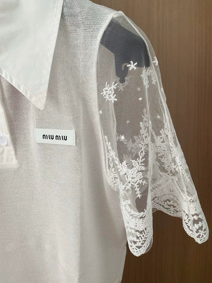 M 25 Spring/Summer Lace See-Through Sleeve Short Sleeve