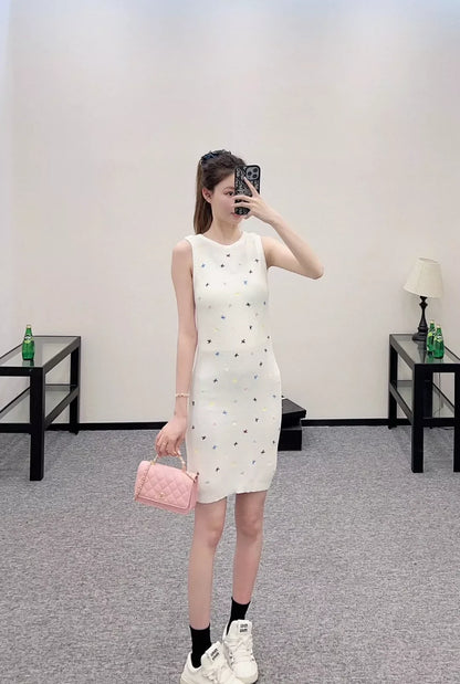 25 New Embroidered Flying Swallow Knit Tank Dress