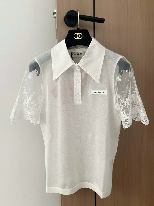 M 25 Spring/Summer Lace See-Through Sleeve Short Sleeve