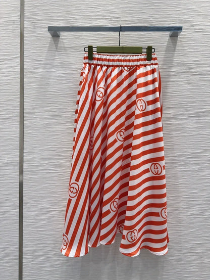 G 25 New Clashing Color Stripe Letter Half Skirt(brown orange)