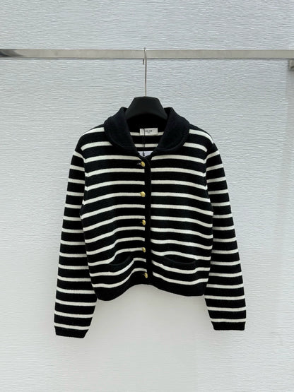 25 Early Autumn New Striped Lapel Long Sleeve Cardigan