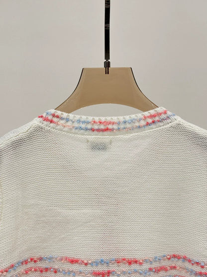 CE 25 Spring and Summer new round neck letter logo logo stripe mixed color knitted cardigan