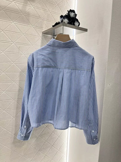 25 new lapel embroidered striped shirt