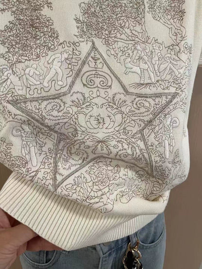 Five-pointed star heavy embroidery sleeveless top