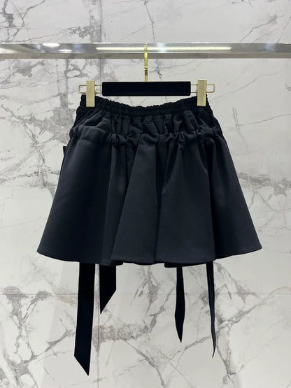 25 new style Hepburn style slim bow tie black A-line short skirt