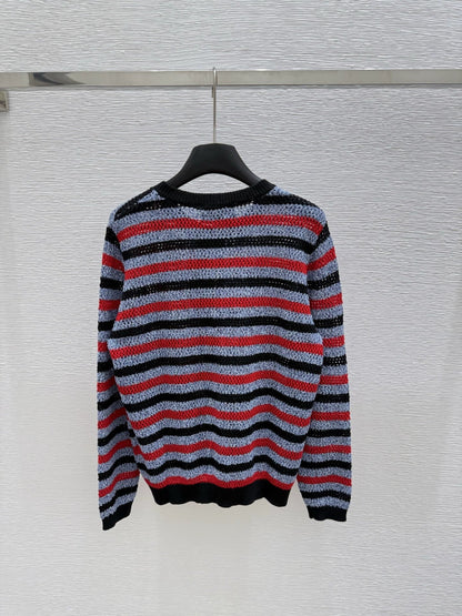 G 25 New Striped Letter Round Neck Long Sleeve Knit Cardigan