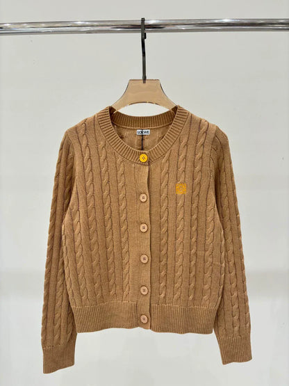 LO 25 Spring and Summer New Round Neck Letter Logo Embroidered Button Knitted Cardigan