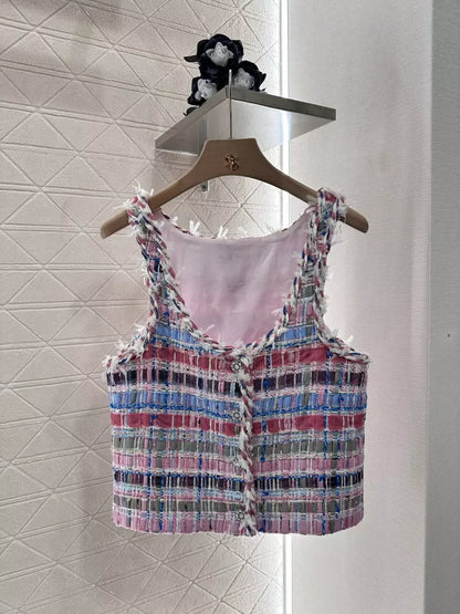 25 Spring and Summer New Color Woven Vest Skirt Pants Set