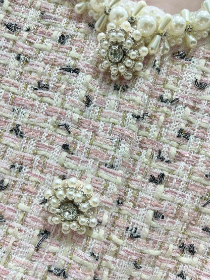 25 Summer new mixed color tweed pearl short suit