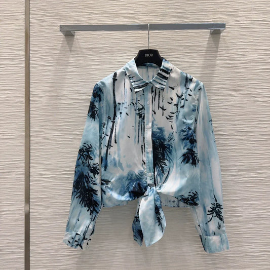 D 25 New Ink Painting Print Tie Long Sleeve Shirt
