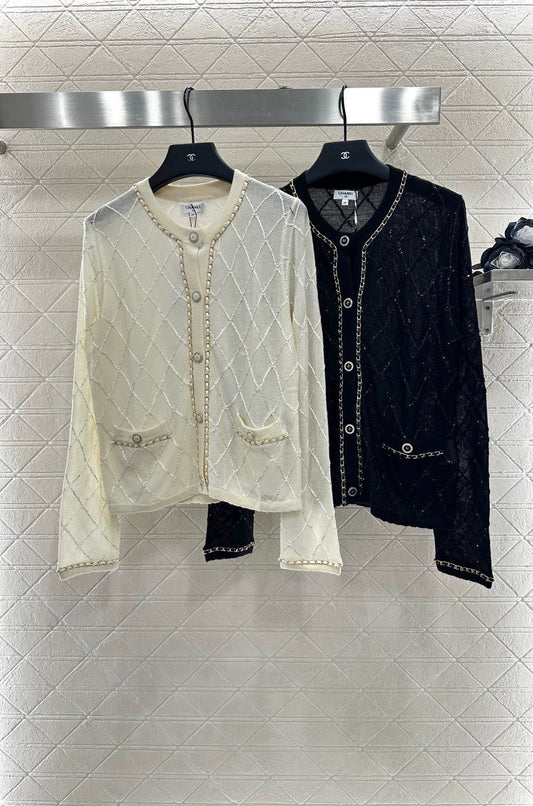 C 25 Heavy Chain Diamond Knit Cardigan