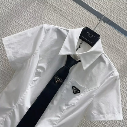 P 25 New Triangle Label Pocket Tie Short Sleeve Shirt