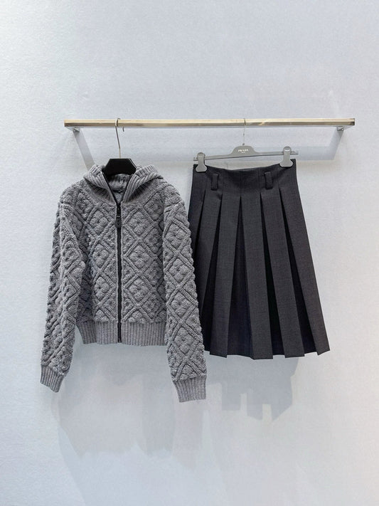 L 25 Yarn Diamond Zipper Long Sleeve Hoodie