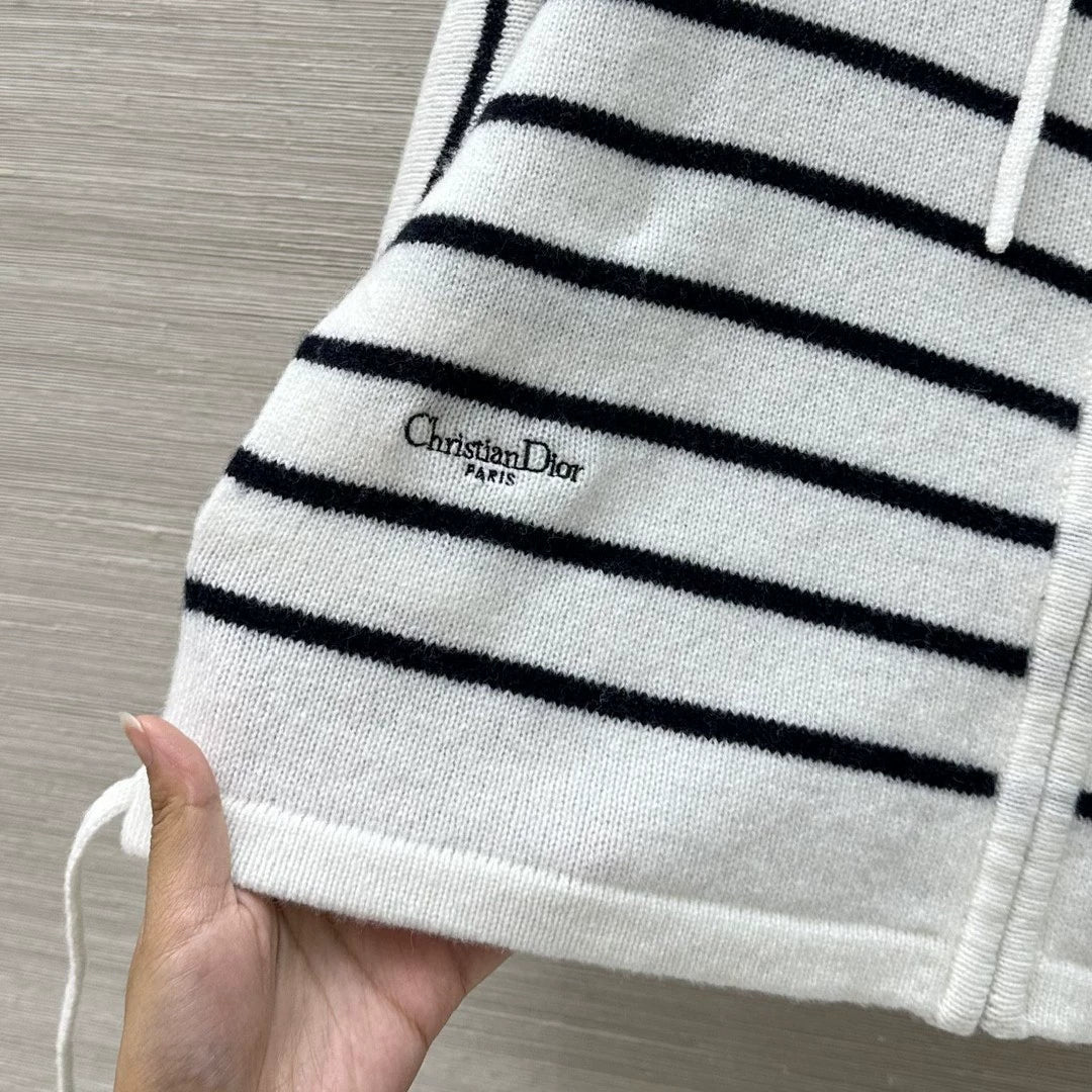 D 25 new drawstring design drawstring striped wool hooded cardigan
