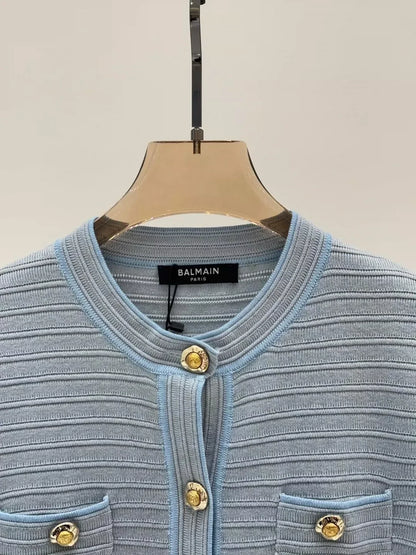 25 Spring and Summer new V-neck irregular metal button simple casual knitted cardigan