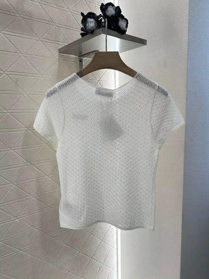 M 25 Summer New Half Placket Button Knit Short Sleeve Top