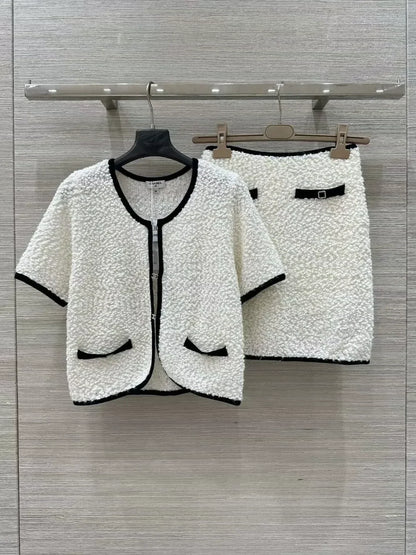 C 25 Duvier Collection Colorblocked Round Neck Short Sleeve Open Chest Small Top + Half Skirt Set!