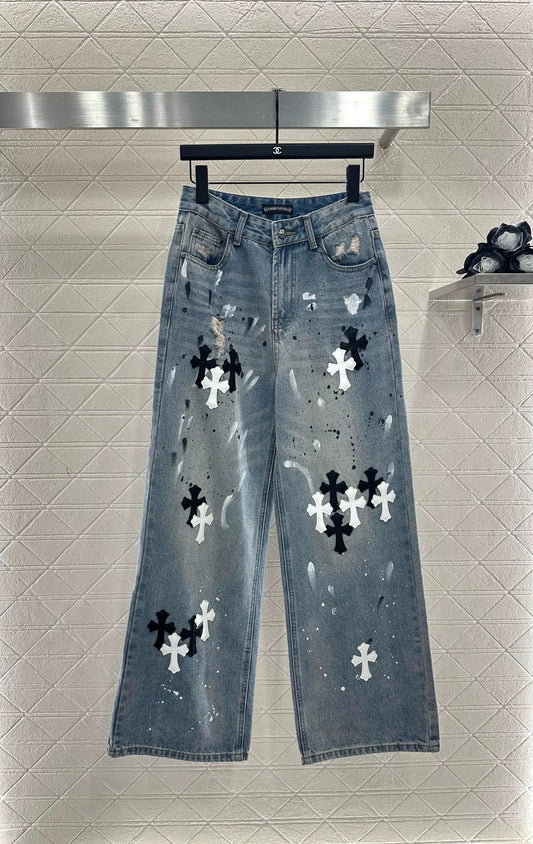 CH 25 new ink-splashed cross logo jeans