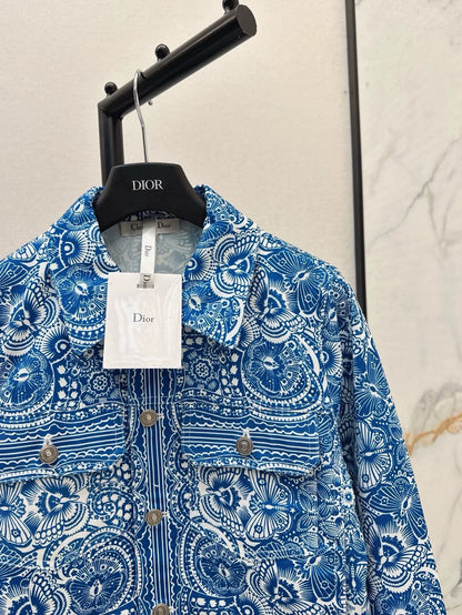 D 25  Spring/Summer New Celadon Butterfly Print Denim Collection Jacket