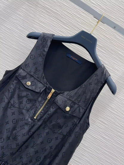 25 New Dark Floral Pocket Zipper Vest Dresses